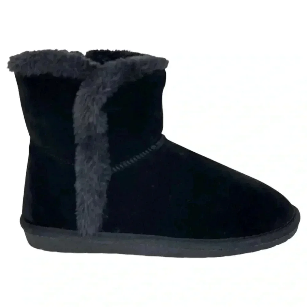 Sugar Polly Black Velvet Faux Fur Trim Womens Ankle Boots Size 6M